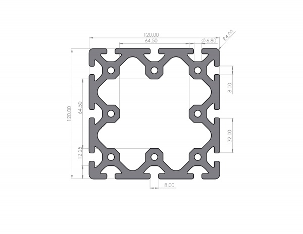 Aluminum profile 120x120 groove 8 I-type heavy